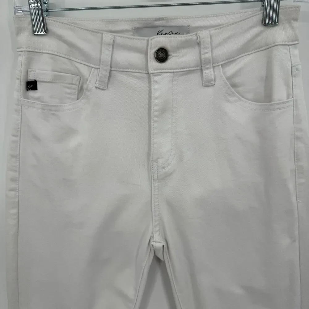 KANCAN White High Rise Distressed Raw Hem Ankle Skinny Jeans Size 5/26